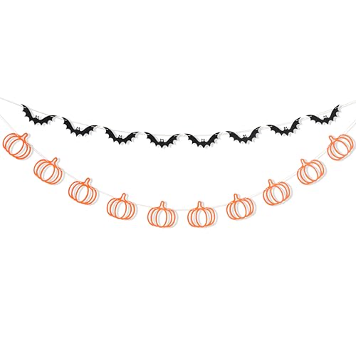 Rustic Halloween Bunting Set - Pumpkin & Bat Paper Garlands for Party Decor