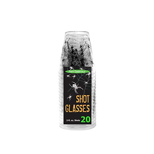 Halloween Spider Print 2 oz Plastic Shot Glasses - 20 Count, Clear & Black Variation