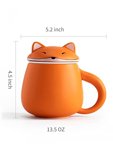 Orange Fox Ceramic Mug 13.5 OZ - Animal Coffee Cup - Cute Fox Design - Dishwasher & Microwave Safe