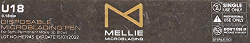 Mellie's Signature Microblading Eyebrow Pen (Pack of 10) - Disposable Microblading Pen with Sterilized Blade, Comfortable Rubber Grip and Pigment Sponge for Flawless Bro (U18.18mm, Black)