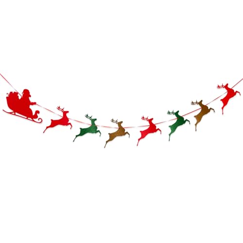 Christmas Banner Santa Sleigh and Reindeer Felt Garland Indoor Holiday Decorations