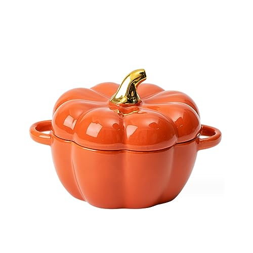 Orange Pumpkin Soup Bowl with Lid - 15.2oz Ceramic Halloween Dinnerware