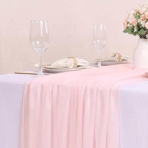 Peach Pink 10FT Chiffon Table Runner for Wedding & Party Decor - Boho Rustic Sheer Fabric