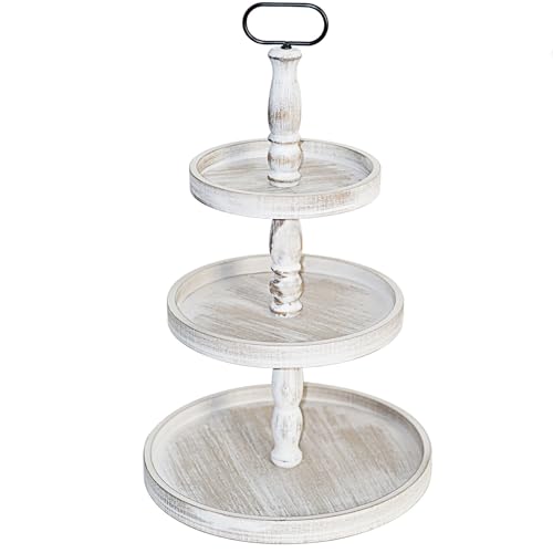 White 22-Inch Three Tier Farmhouse Decorative Tray Stand for Kitchen & Holiday Decor