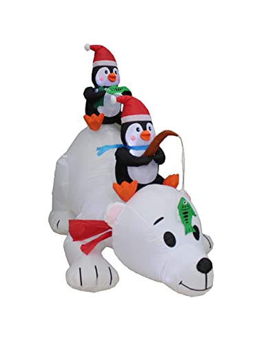 Christmas Inflatable Decorations Bundle - Santa, Reindeer, Penguins with Lights