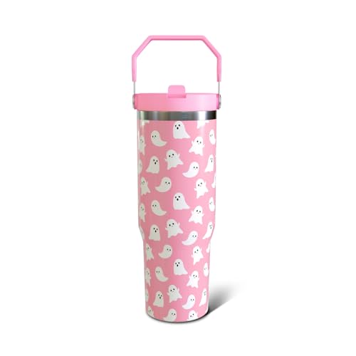 Halloween Ghost Tumbler 30oz Insulated Water Bottle with Handle & Flip Straw - Variation 01