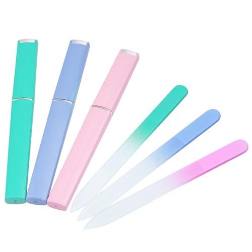 Glass Nail File 3 Pack for Natural Nails, Stocking Stuffers for Women Adults Unique Christmas Gifts Crystal Fingernail Files with Case Etched Nail Filer Professional Nail File Glass Lima de uñas