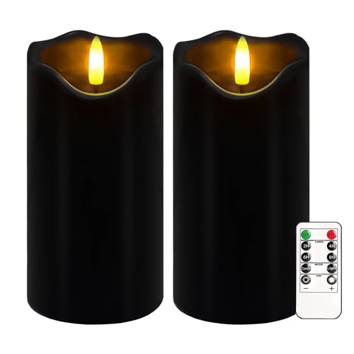 Black Flameless Candles Set of 2 with Remote & Timer - Halloween & Gothic Decor