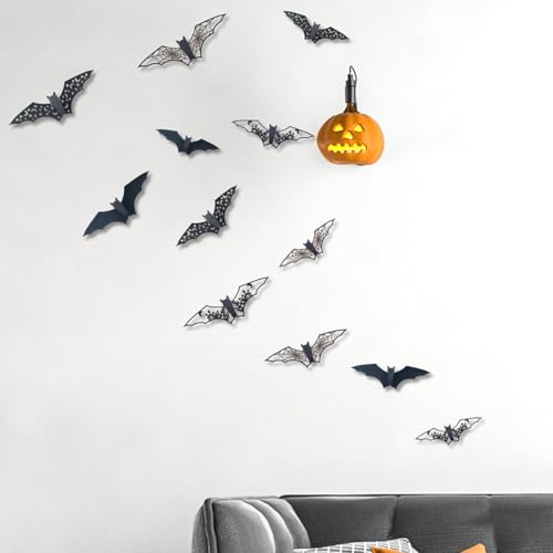Halloween Wall Decor Bats Stickers - 24Pcs 3D Vinyl Bat Wall Decals - Bats Wall Decor Stickers-1