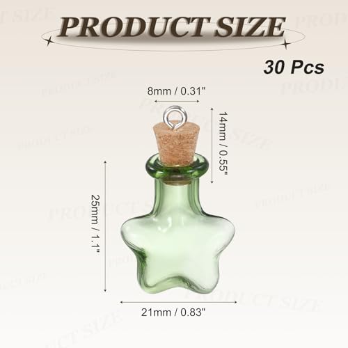 Mini Glass Bottles with Cork Stoppers - Green Star Vials Set of 30