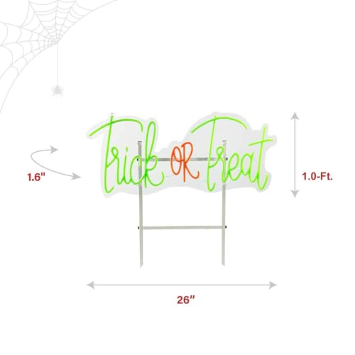 LED Trick or Treat Wall Decoration - Halloween Neon Sign, Indoor Outdoor Festive Sign