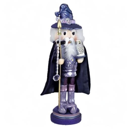 18-Inch Wooden Wizard Nutcracker with Owl & Staff - Hollywood Collection