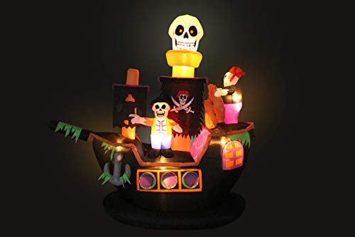 7 Ft Halloween Inflatable Skeletons & Ghosts on Pirate Ship with Lights