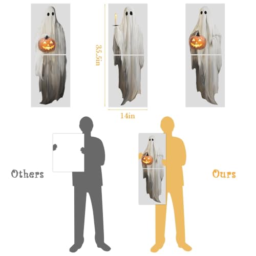 Halloween Window Clings 3-Pack Large White Ghosts with Pumpkin Lanterns - Indoor Decor