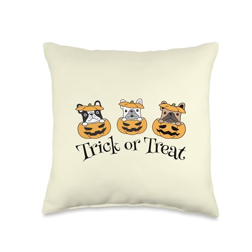 Halloween Frenchie Throw Pillow 16x16 - Dog Lover Home Decor