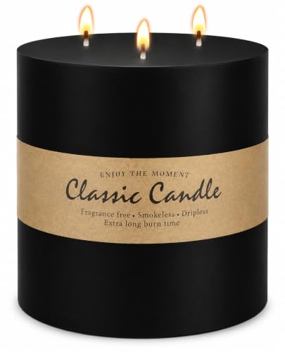 Black 3-Wick Large Pillar Candle 6x6 Inch for Halloween Home Decor - UNICY