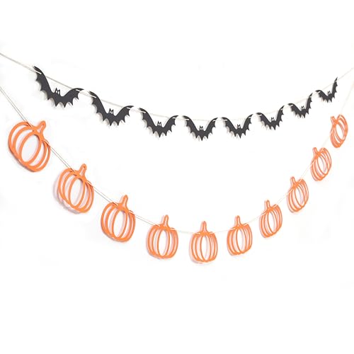 Rustic Halloween Bunting Set - Pumpkin & Bat Paper Garlands for Party Decor