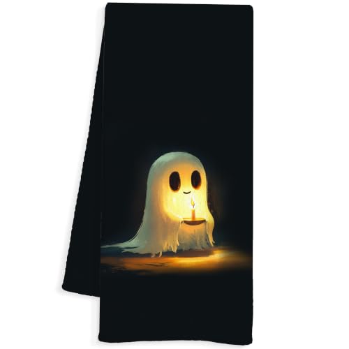 Halloween Ghost Kitchen Towels - Cute Ghost with Candle Design, 16x24 Inch Hand Towel