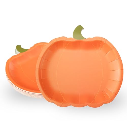 Pumpkin Party Plates - Fall Disposable Paper Plates for Halloween & Autumn - 24 pcs
