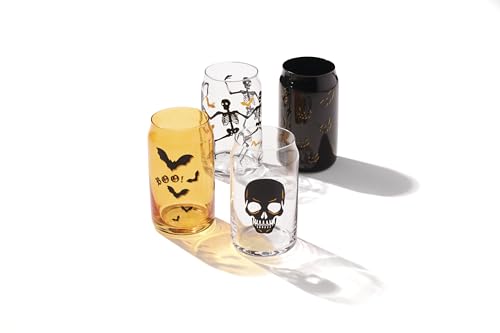 Halloween Can Cooler Glasses Set of 4 - 16oz Vintage Spooky Drinkware