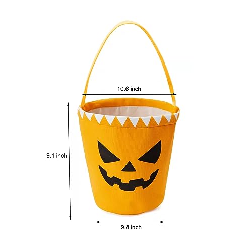 Halloween Trick or Treat Canvas Buckets - Castle & Pumpkin Face, Reusable Snack Baskets, 2 Pcs