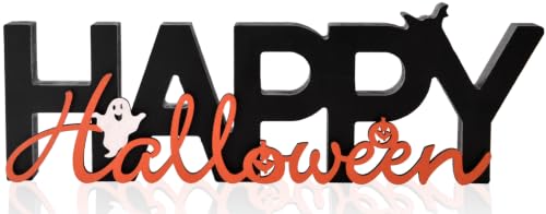 Happy Halloween Sign Wooden Table Centerpiece Black Indoor Decor