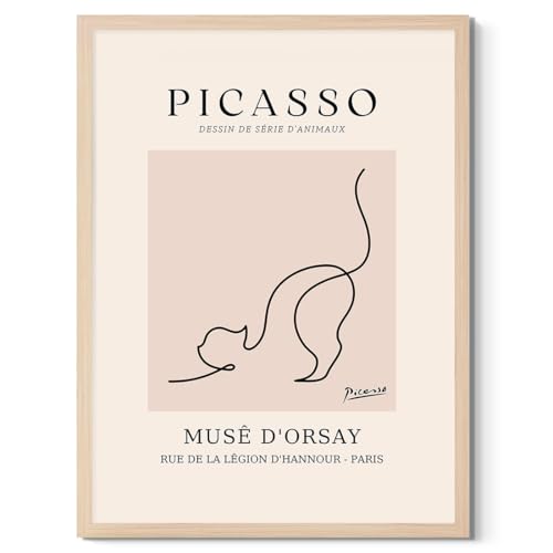 Line Cat Wall Art Picasso Abstract Line Drawing Canvas Print - 16x12 Inch