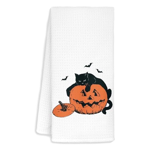 Halloween Ghost Cat Pumpkin Kitchen Towels - Cat Pumpkin Variation 16x24 Inches