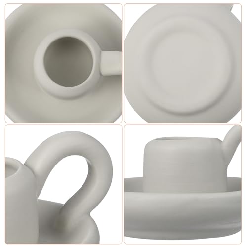 Nordic Ceramic Candle Holder Set with Handle - White Taper Candle Holders for Wedding Holiday Decor - 2PCS