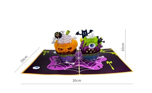Halloween 3D Pop Up Card with Cupcake Monsters & Spooky Details - Handmade Greeting Card with Envelope