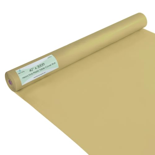 Gold Plastic Table Cover Roll 3600x40 Inch Rectangular Disposable Banquet Tablecloth
