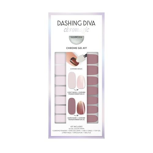 Dashing Diva Chromagic Gel Nail Strips - Bare to Beam, Long Lasting Chrome & Nude Design