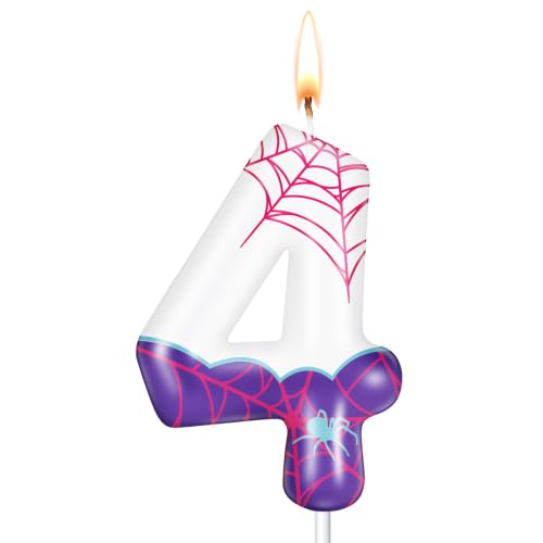 Purple Spider Number 4 Birthday Candle for Cakes & Pastries - Party Decor