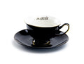 Black Skull Tea Cup and Saucer Set with Gold Trim - Halloween Decor