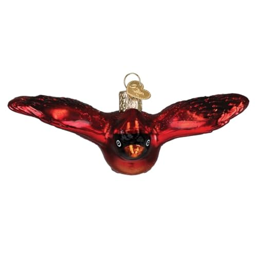 Old World Christmas Cardinal in Flight Glass Blown Ornament - Handcrafted Holiday Decoration, Bird Watcher Collection