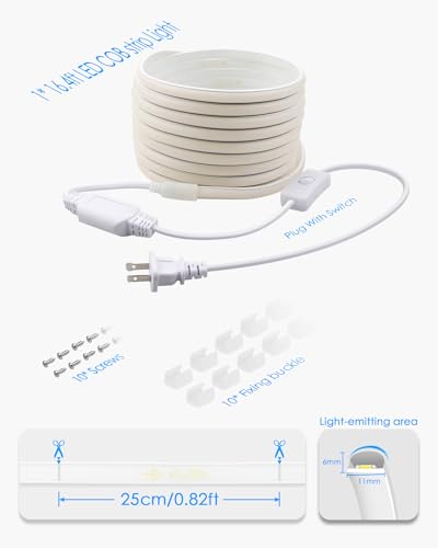Blue COB LED Strip Lights 5M Waterproof Outdoor Rope Lights with Switch