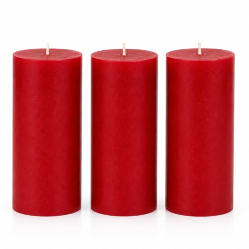 Red Pillar Candles Set of 3 - Unscented Dripless 3x6 Inch for Decor