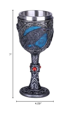 Gothic Raven Goblet - Hand-Painted Resin Wine Glass with Stainless Steel Insert