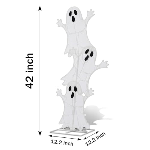 Halloween Lighted Stacked Ghosts Decoration - Pre-Lit with 50 Warm White Lights, Spooky Outdoor Yard & Porch Accent - 42 Inch Tall - Variation: Stacked Ghost