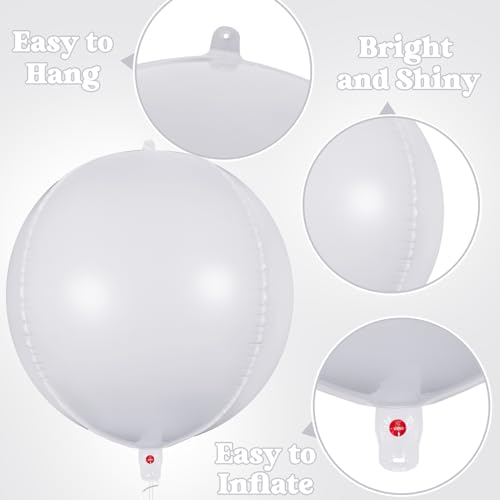 White Metallic Balloon Set - 22 Inch Large Round Foil Balloons for Party Decorations - Variation: White