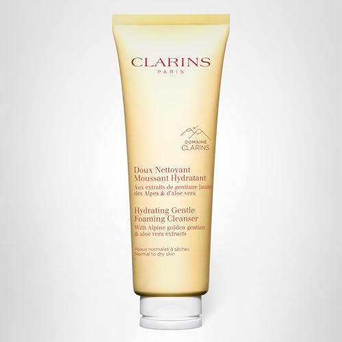 Clarins Hydrating Gentle Foaming Face Cleanser | Cleanses, Soothes, and Softens | Contains Aloe Vera to Boost Hydration | Soap-Free | SLS-Free| Normal To Dry Skin Types | 4.2 Ounces