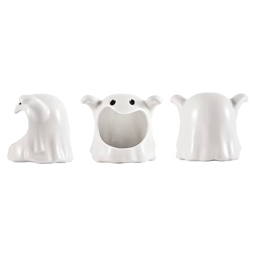 White Ghost Ceramic Candy Bowl Holder with Large Opening for Halloween Decoration & Trick or Treat