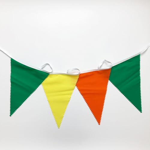 Fabric Bunting Banner - 40Ft Green, Orange & Yellow Triangle Flags for Party Decor