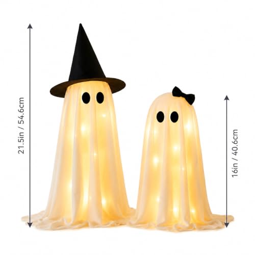LED Halloween Ghost Decorations 2-Pack Indoor Light Up Ghosts with Soft Polyester