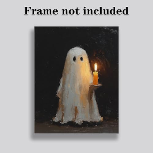 Vintage Halloween Ghost Candle Wall Art Print - 10x8 Inches