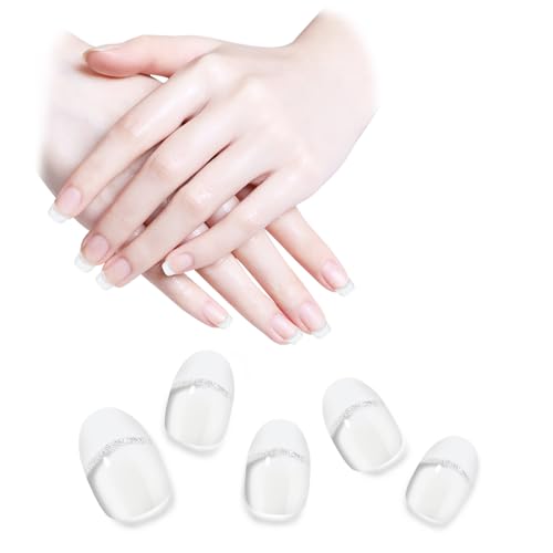 White French Tip Semi-Cured Gel Nail Strips - Long Lasting DIY Nail Wraps, 20 Pcs, Beginner-Friendly