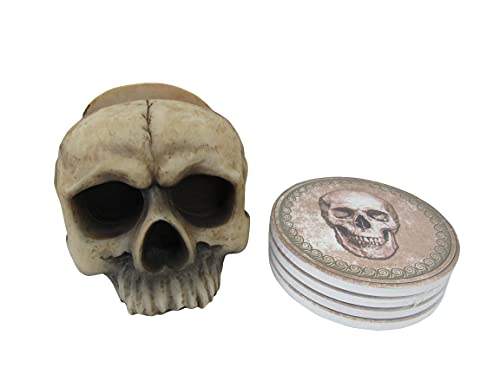 Gothic Skull Drink Coasters Set with Holder - 4 Absorbent Bar Accessories