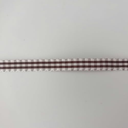 Brown and White Gingham Ribbon with Lace Edge - 3/8 Inch, 25 Yards