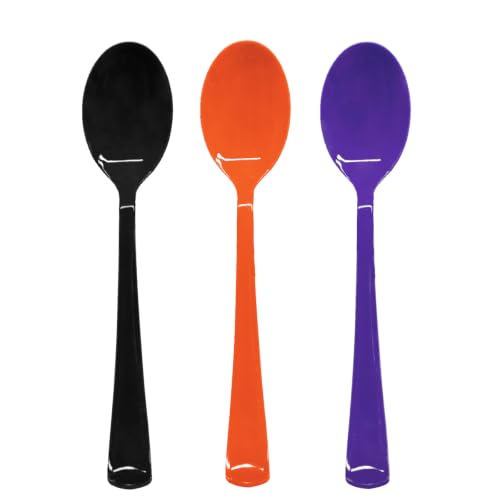 Halloween Plastic Spoons Set - Black, Orange & Purple Disposable Cutlery - 60 Pcs