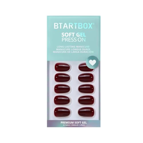 BTArtbox Short Oval Dark Red Press On Nails Kit - Coffee Bean Variation